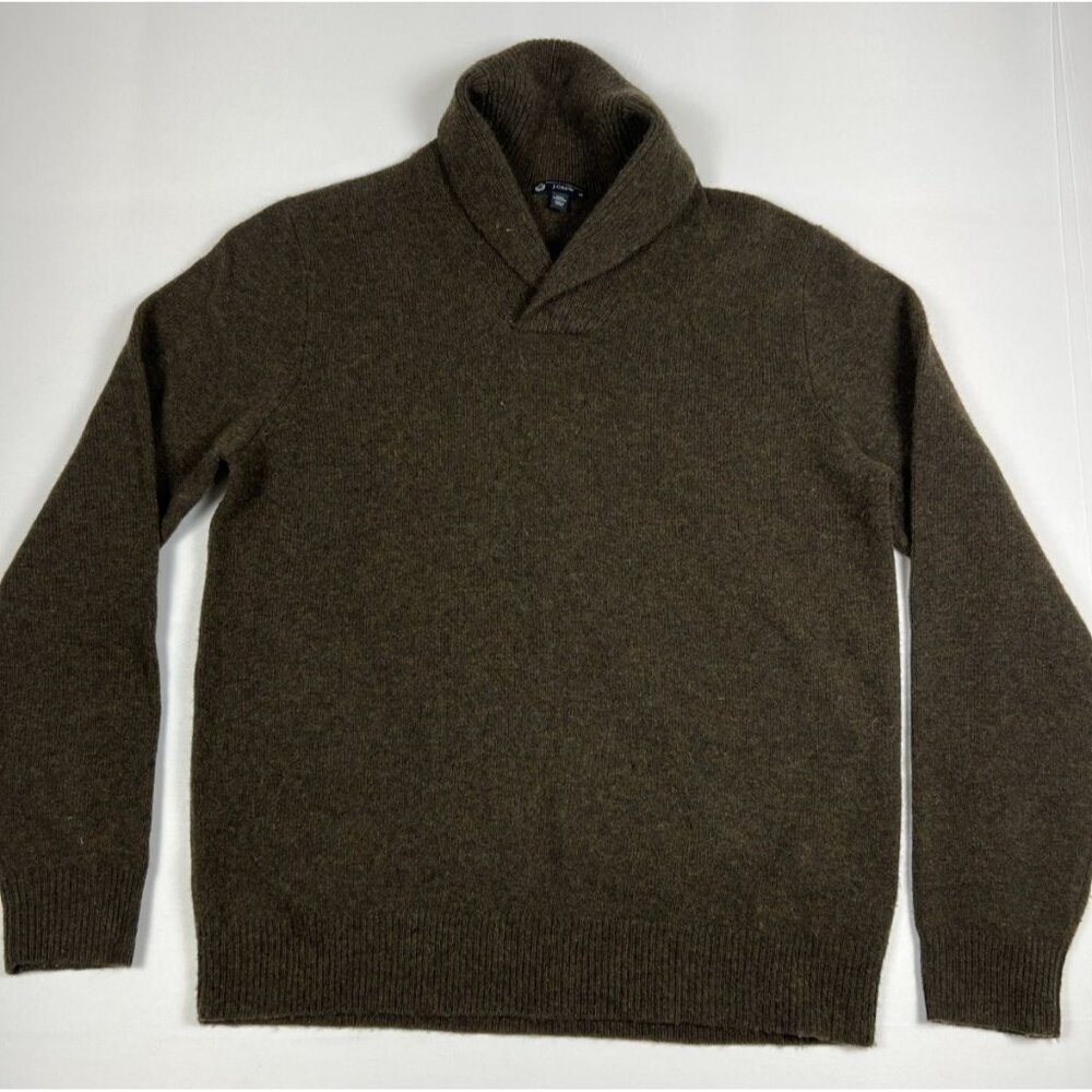 J. Crew Men M Brown 100% Premium Lambswool Shawl Neck Knit Sweater